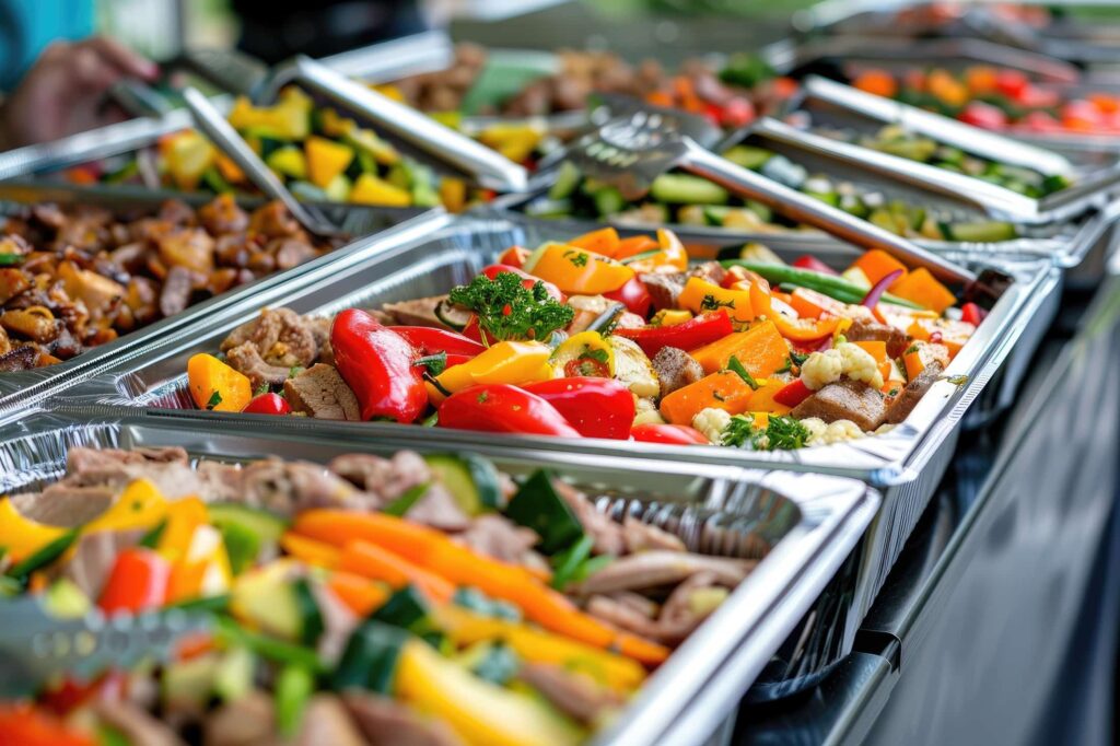 Corporate catering services Elgin buffet spread with assorted vegetables and entrees